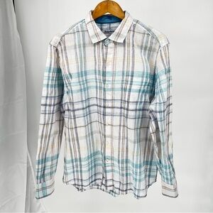 Tommy Bahama Mens Plaid Linen Button Down Shirt Size L Coastal Summer Beach